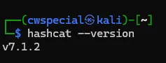 Hashcat sürüm bilgisini gösteren terminal çıktısı