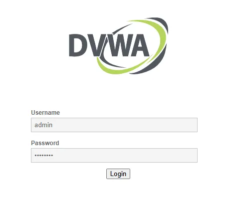 DVWA login ekranında admin ve password ile giriş