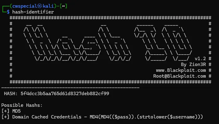 hash-identifier aracının terminaldeki başlangıç ekranı