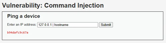 127.0.0.1 | hostname payload’ı ile dönen container hostname’i