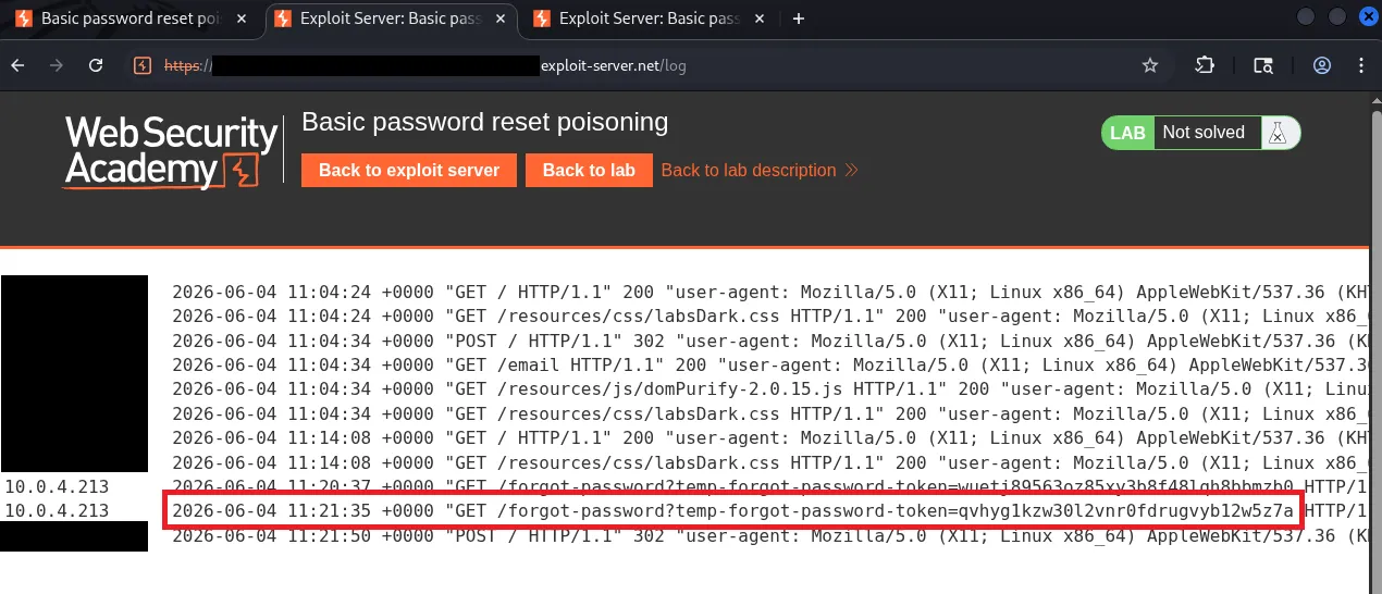 Access log’da düşen token
